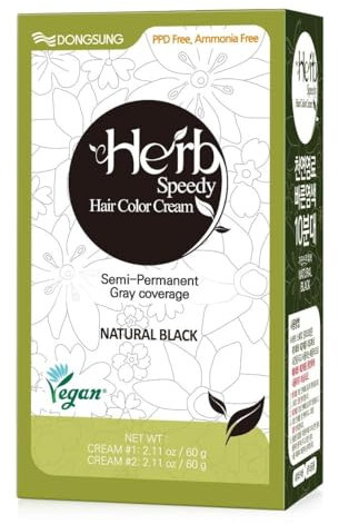 Herb Speedy Hair Color Cream PPD Free Hair Dye, Ammonia Free Hair Color, Vegan Odorless with Sun Protection - Natural Black