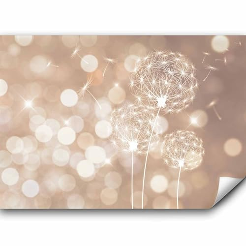 Papier peint murando panoramique artistique 350x256 cm - Revêtement mural décoration pour chambre salon - Design moderne - Blanc beige - Lueur pissenlit fleurs nature plantes léger f-C-0040-a-d