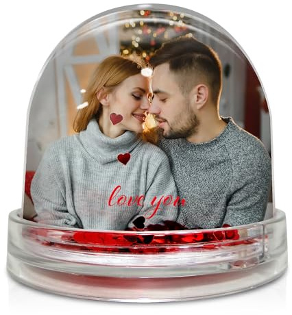 Bola Navidad Personalizada con Corazones. Bola de Nieve Personalizable. Regalos Personalizados para Mujer y Hombre. Fotos Personalizadas Regalo. Regalos Navidad Originales. 9,5x9x8cm Corazones