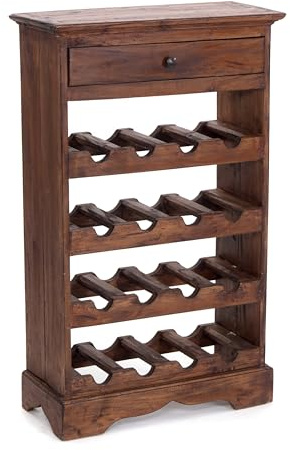 DESIGN DELIGHTS rustikales WEINREGAL Cortez 85 | 85x55cm(HxB) Massivholz | Flaschenregal, Weinflaschenregal aus Holz, Getränkeregal mit Schublade | Farbe: 02 Hellbraun