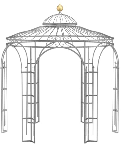 ELEO Pavillon Milano verzinkt mit Dekorkugel - rund 3x3 m Rankpavillon für den Garten handgeschmiedet Schmiedeeisen romantisch - Rosenpavillon Metall stabil feuerverzinkt - für draußen Winterfest
