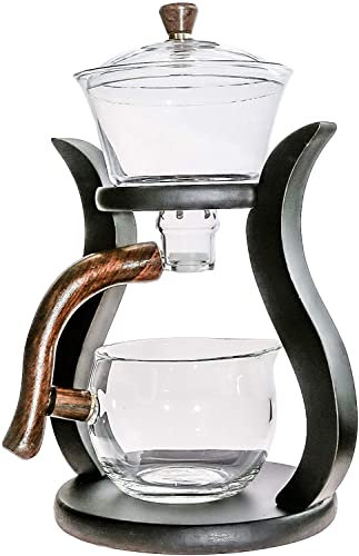 RORA Juego de Tetera de Cristal Semiautomática Con Tapa Giratoria Para Flujo de Agua Magnético - Vidrio y Madera (Sin Tazas)