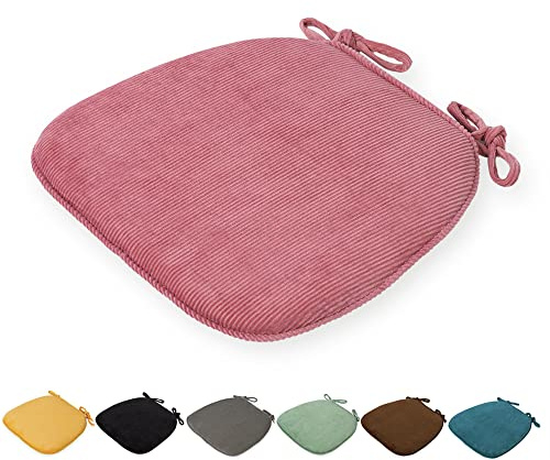 DOTBUY Kordsamt Stuhlkissen mit Bändern Abnehmbarem rutschfeste Sitzkissen Stuhl Waschbar Sitzpolster Sitzauflage für Gartenstuhl Gartenbank Terrasse Indoor Outdoor (Rosa,43x41x35cm)