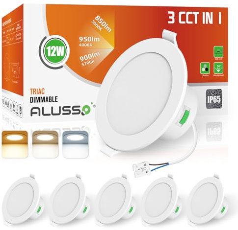 ALUSSO IP65 LED Einbaustrahler Dimmbar 230V LED Spots 12W Bad Einbauleuchten Deckenspots Einbauspots, Warmweiß Neutralweiß Kaltweiß Deckenstrahler für Badezimmer Küche Wohnzimmer, 6er Set