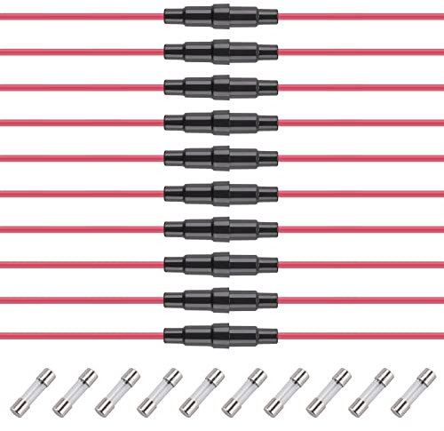 Rantecks 10 STÜCKE 5x20mm AGC Inline-Sicherungshalter 32V 10A Schnellblasentyp Sicherungshalter Schnellblas-Glassicherung Halter mit 18 AWG Red Draht