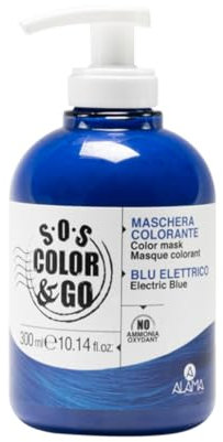 A ALAMA Professional Alama Professional S.O.S Color&Go Maschera Colorata Blu Elettrico, Nutriente, Ravvivante, Riflessante Tonalizzante per Capelli Naturali, Colorati e Con Mèches