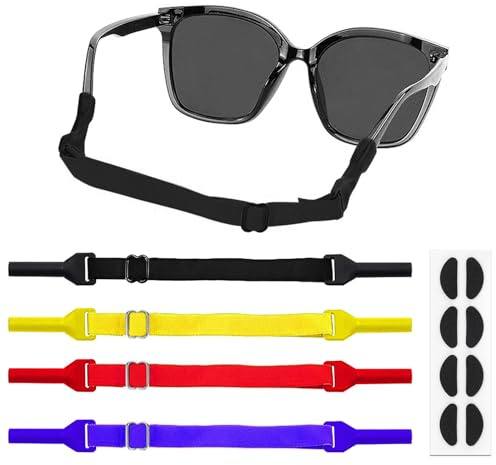 NICKLIN Kids Glasses Strap 4 Pcs Adjustable Sunglasses Lanyard Cord Non-Slip Sports Glasses Cord Elastic Silicone Spectacles Strap Neck Strap Eyeglasses Strap with Nose Pads for Kids （Multi Colored）