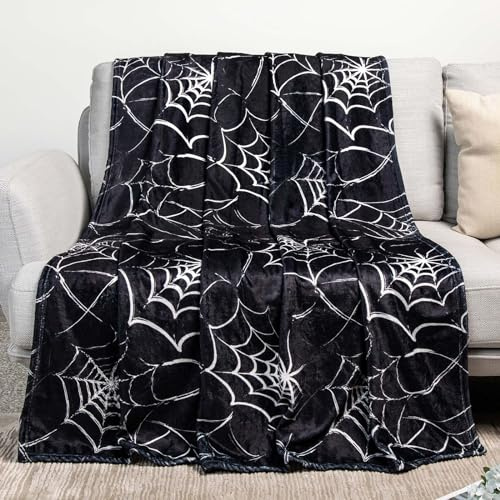 Gothic Spider Web Blanket - Perfect for Gothic Room Decor,Spooky Home Decor, Ideal Gothic Decor Accent,Black Horror Blanket, Soft Flannel for Couch, Bed, and Haunted Mansion Use (50 x 60)
