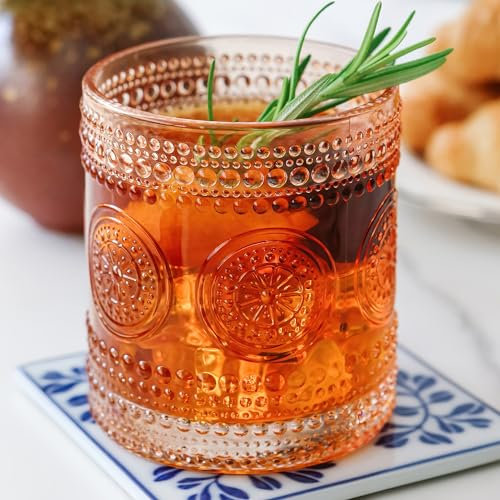 Kate Aspen Hobnail Beaded Floral Rose Gold Drinking Glasses Set of 6, (10 oz) Vintage Glassware Set Cocktail Glass Set, Juice Glass, Water Cups | Great Hostess Gift & Gift for New Home Owners