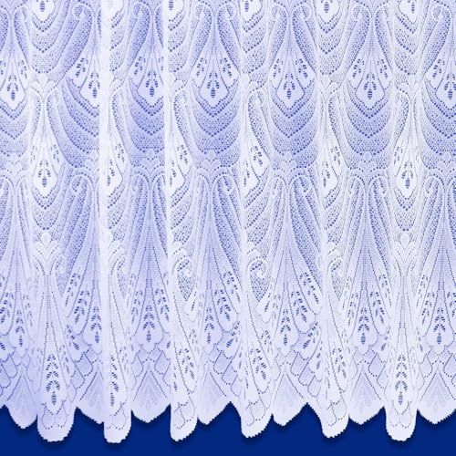 Maple Textiles White Net Window Curtain in Luxury Cotton Look Art Deco Style sold by the metre Cut to Width for Windows Patio Doors(40(101cm) Drop)