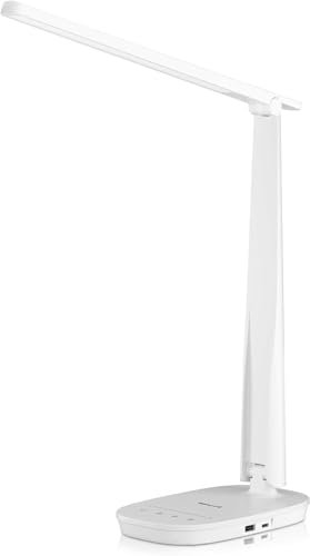 Honeywell Schreibtischlampe mit USB-Ladeanschluss – Sunturalux™ H2 dimmbare, augenschonende LED Tischlampe für Erwachsene, faltbare, tragbare Tischlampe für das Homeoffice, Schlafzimmer, Lesen, Weiß