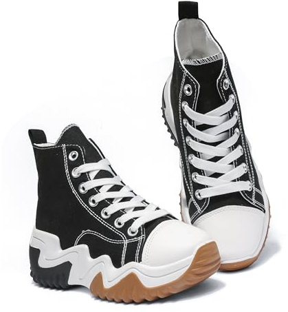 Nexsus Plus Ladies Women Chunky Sole Lace Up High Top Casual Trainers Sneakers Size UK3-9 (Black, UK Footwear Size System, Adult, Women, Numeric, Medium, 7)