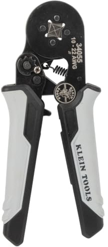 Klein Tools 34055 Ferrule Crimping Tool, Square Crimper Pliers for 10 to 22 AWG Wire Terminals, Built-In Adjustable Ratchet, for Electrical Work