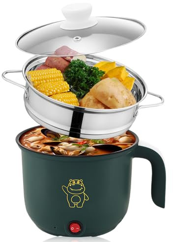Arrocera Eléctrica Portátil de 1.8L, Vaporizador de Sopa para Fideos, Huevo, Avena y Pasta de Ramen - Olla Caliente Rápida (Verde)