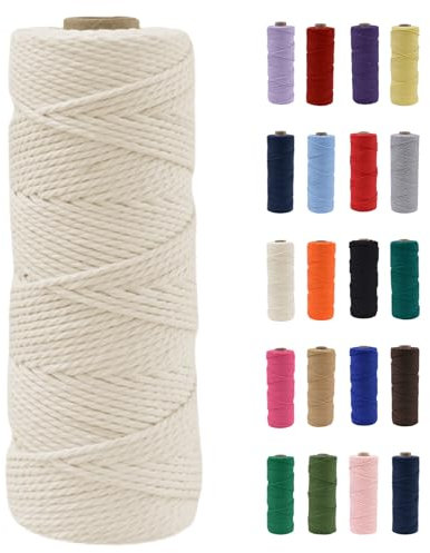POPOYU Cordón de macramé de 2 mm, cuerda de macramé de algodón natural de 100 m, cuerda de algodón de macramé blanco roto sin productos químicos para manualidades, arte de macramé, envoltura de