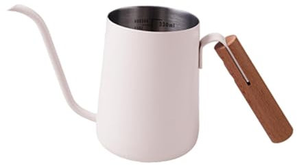 perfk Cafetera de Goteo para Verter sobre el café, Tetera de 250 ml, cafetera para Acampar, Tetera con Mango de Madera Anti-Calor, cafetera, Bar o cafetería, Blanco