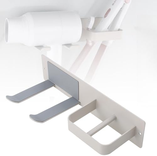 YISIFEINUO Hairdryer and Straightener Holder, Hair Dryer and Straightener Holder Wall Mounted, Hairdryer Holder Station,Bathroom Organiser Adhesive Hair Dryer Stand