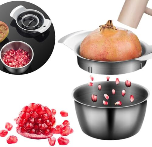 Granatapfelschäler, 2024 verbesserter Granatapfel-Entsafter aus Edelstahl mit Schüssel und Holzhammer, Granatapfel-Sämaschine, Granatapfel-Arils-Entfernungswerkzeug, rutschfester