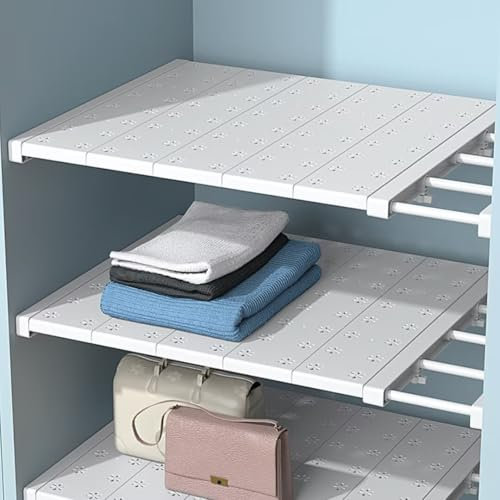 Tielag Verstellbare Regale für Schrank, Erweiterbares Einlegeböden Schrankregal, Nagelfrei Teleskop Regaltrenner für Kleiderschrank, Schrank, Küche, Badezimmer, 24cm Weit, Verstellbare Länge 38-60cm