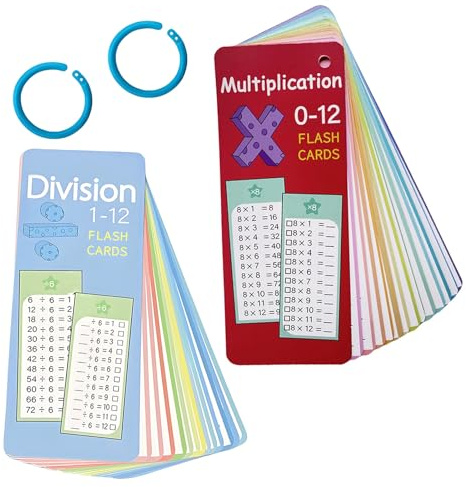 Times Tables and Division Cards 2 Pack Multiplication Math Flashcards 0-12 Times Table Reusable Math Practice Cards for Classroom Learning