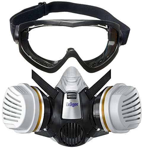 Dräger Set per verniciatura X-plore 3300 con filtro combinato A2P3 e occhiali di protezione X-pect 4200, Per pittura e verniciatura, Protezione contro vapori, gas e polveri sottili, taglia S