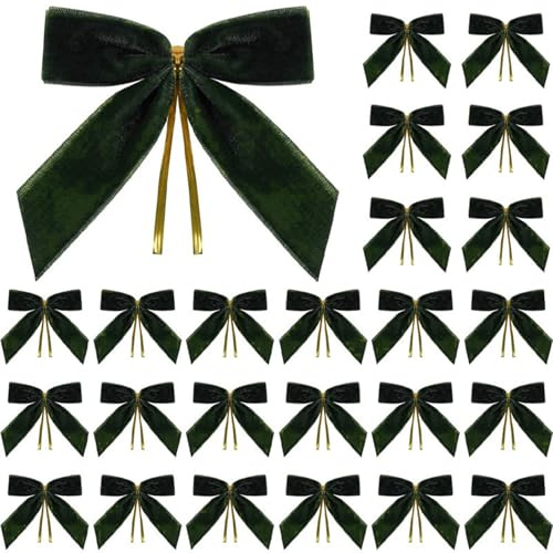 Xiyocadt 25 Stück Samt-Weihnachtsbaumschleifen, Vintage Samtband, Schleifen Weihnachtsbaum Deko, Geschenkschleife für Weihnachtskranz Dekorationen Geschenke (Dunkelgrün)