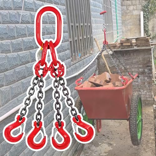 4 Leg Lifting Chains with Grab Hooks, 13 Ft Engine Lift Chain for Cargo Security & Towing, Heavy-Duty Weight Slings for Construction, 4m/4.7 Ton Capacity