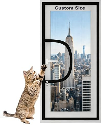 Custom Size Cat Safety Net,Window Screen for Cat,Fly Screen Anti-Mosquito | Insect Window Mesh Net, Self-Adhesive Balcony Netting with Zipper