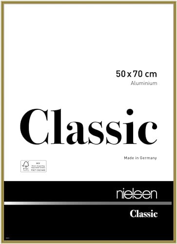 nielsen Classic Aluminium Picture Frame Polished Gold 50x70cm with Float Glass and Push and Turn Clips