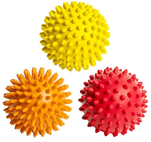 OCTOROX Spiky Massage Balls for Feet, Back, Hands, Muscles - Firm, Medium and Soft Spiked Massager Rollers for Plantar Fasciitis, Exercise, Neuro-Balance, Physical Therapy, 3-inch