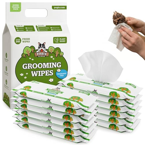 Pogi's Dog Grooming Wipes Travel Packs - 240 Dog Wipes for Cleaning and Deodorising - Hypoallergenic Pet Wipes for Dogs, Puppy Wipes - Quick Bath Dog Wipes for Paws, Butt, & Body - Fragrance Free