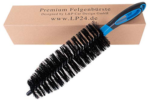 L&P A351-4 - Cepillo de limpieza para llantas de coche o moto, cepillo de limpieza de 36 cm, calidad profesional (1 pieza negro y azul)