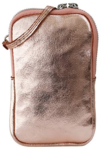 SH Leder Damen Echtleder Handytasche Umhängetasche Geldbörse Multifunktion Beutel Mini Bote Abnehmbar Verstellbar Schultergurt Handy bis 6,8 Zoll 11x18cm Jana G269 (Rose Gold)