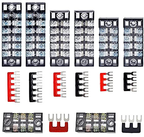 HUAZIZ 8 Piezas Tira De Terminales De Tornillo con Fila Doble 3/4/5/6 Posiciones 600V 15A + 8 Piezas Tira De Barrera De Terminal Preaislada (3P/4P/5P/6P)