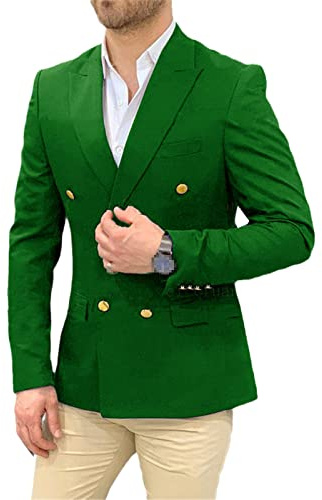 Hinewsa Navy Blue Wedding Blazer Men Gentleman Suit Jacket Gold Buttons Casual Slim Fit Double Breasted Business Coat