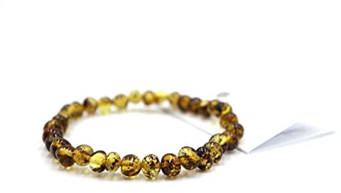 amber-us Baltisches Bernsteinarmband auf Elastischem Band | Mehrfachlänge | Mehrere Farben | Hergestellt aus natürlichen authentischen runden Bernsteinperlen | Bernstein Armband (Green, 18)