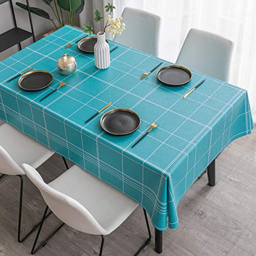 Qkoimpnrd Tisch Decke aus Premium Rechteckige Haushalts PVC Tischabdeckung Gartentischdecke für Gastronomie Feste Party Hochzeiten Blau 140 × 140 cm