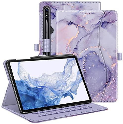 Fintie Case for Samsung Galaxy Tab S8 2022/Tab S7 2020 11 Inch (Model SM-X700/X706/T870/T875/T878), Multi-Angle Viewing Protective Cover with Pocket, Auto Sleep/Wake, Lilac Marble