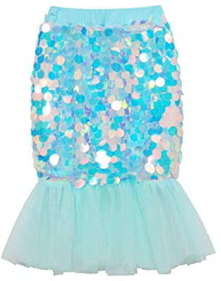 Jupe crayon à paillettes avec jupe en tulle plissé, jupe queue de sirène, taille élastique scintillante, pour enfants de 2 à 6 ans, Vert, 6 ans