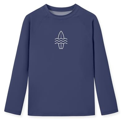 Glimnerize Jungen Rashguard Shirt Rundhals Schwimmshirt UV Shirt Langarm Badeshirt Rundkragen Shirt Surfbrett Navy 152