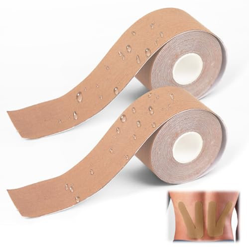 2 Pièces Bande de Kinesiologie, 5m X 5cm Kinesio Tape, Tape Kinesiologie Douce pour la Peau, Sports Tape Imperméable, Elastoplast Bande Adhésive Physiothérapie pour épaule, Dos, Genou, Coude et Cou