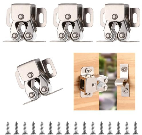 JIEYAO Doppelrollen Schnäpper für Schrank Türschloss, 4 Stück Edelstahl Möbelschnapper Doppel Rollenschnäpper mit Schrauben Türschnäpper für Kleiderschrank Küche Möbel Kleiderschrank (Vergoldet)