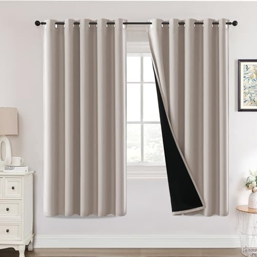 H.Versailtex Blackout Curtains,Thermal Insulated & Warm Protecting Curtains Eyelet for Living Room, Bedroom,66 x 72 Inch,2 Panels,Beige Curtains