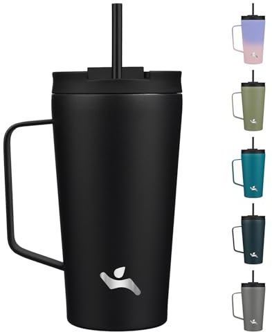 Konokyo 18 oz Insulated Tumbler with Handle & Straw, Stainless Steel Mug