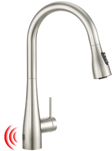 CREA Robinet de cuisine sans contact avec capteur infrarouge automatique, robinet de cuisine avec douchette extensible, mitigeur d'évier en acier inoxydable brossé