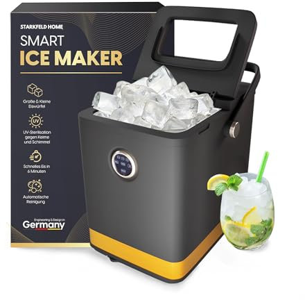 STARKFELD ICE MAKER - Luxus Eiswürfelmaschine | 20 KG Eis in 24 Stunden | Selbstreinigend & Keimfrei | 1,5L Wassertank | Eis in 6 Minuten | 2 Größen Eis | Kompakt & Leise | Cocktail Maschine (Schwarz)