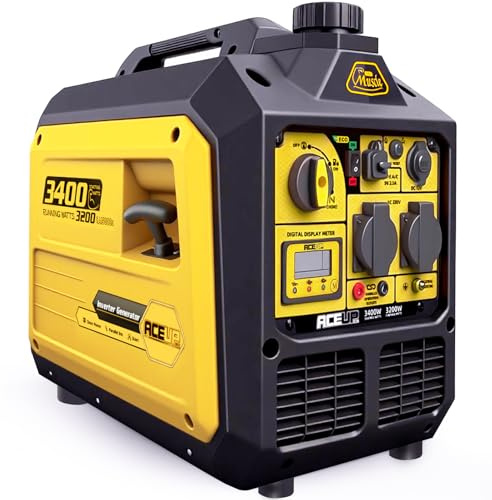 Aceup Energy 3400 Watt Portable Inverter Generator, Petrol Powered Pure Sine Wave Generator Silent for Home, Camping, RV, EURO-V, CE