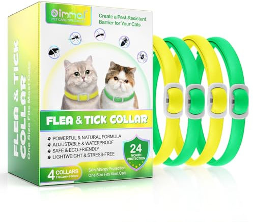 Flohhalsband Katze 4 Stück Zecken-Halsband für Katzen, Anti-Floh Katze Halsband, Verstellbar und Wasserdicht, Natürlich und Sicher, 48 cm Length, 24 Monate Schutz, Zecken-Flohband für alle Katzen