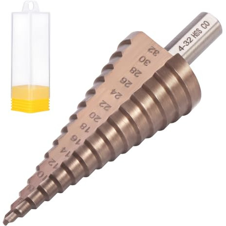 Gueenky Broca Escalonada 4-32 mm, HSS Cobalto Broca Conica Escalonada Broca de Paso Brocas Escalonadas para Acero Inoxidable Aluminio Plástico Madera