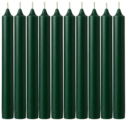 Tezraftaar® 25 x Tapered Dinner Candles Dark Green Paraffin Wax Unscented Long Burning 190mm Candle for Church Birthday Parties Restaurants Dining